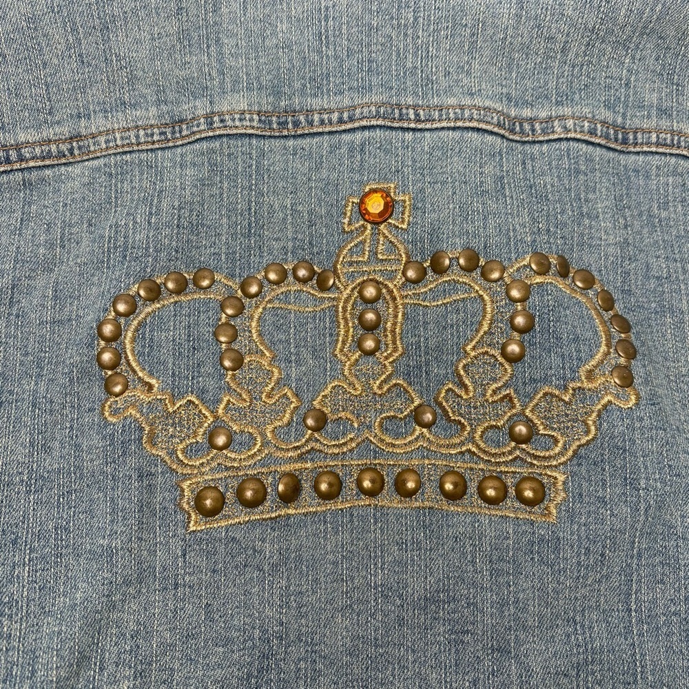 INC Vintage Y2K Embroidered Crown Rhinestone Jean Jacket Denim Jacket M - Picture 3 of 12